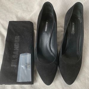 Jil Sander black suede wedge heels
